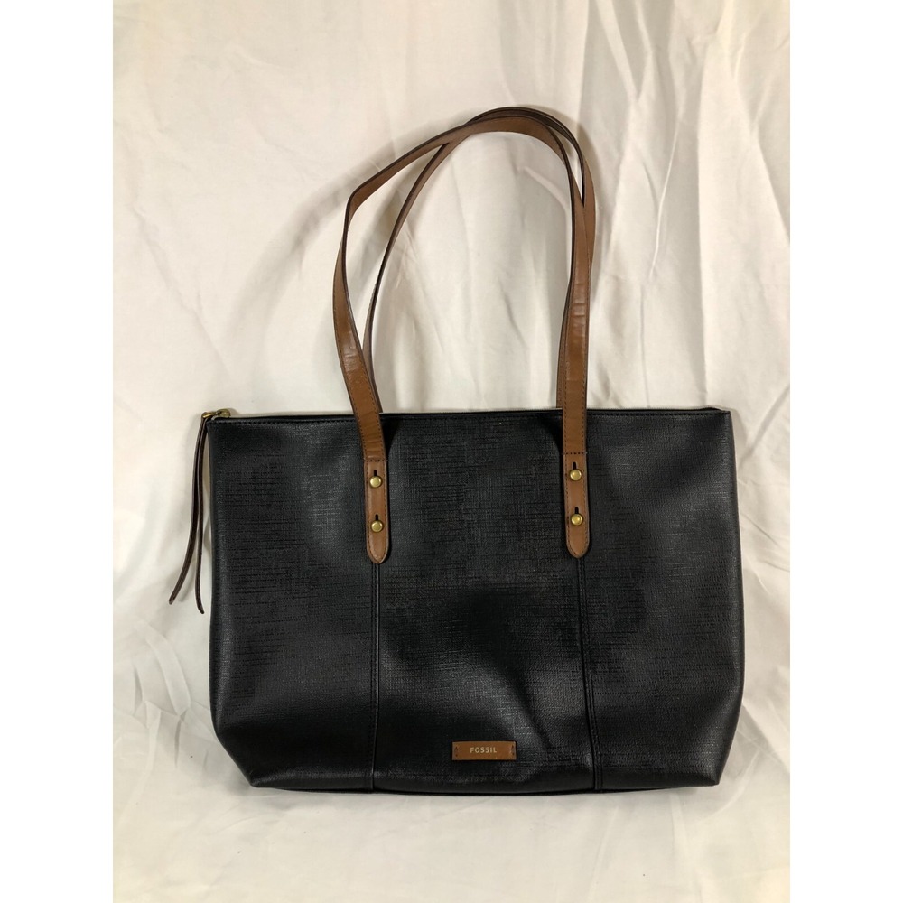 Fossil Jayda Tote Shoulder Bag Black Brown Large
